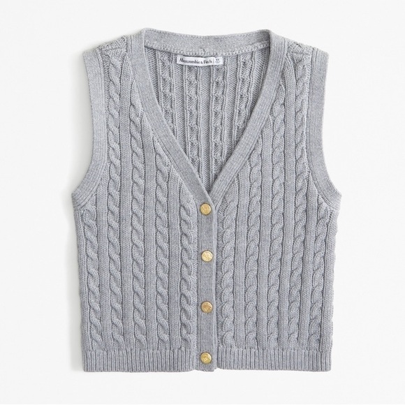The A&F Mara Cable Button-Up Sweater Vest - Picture 1 of 8